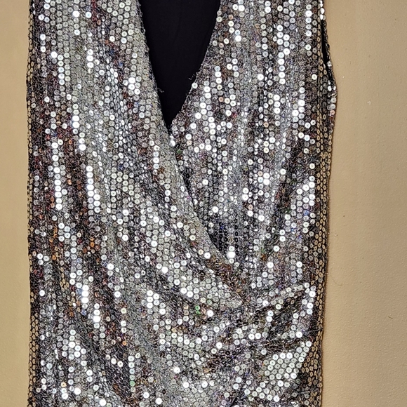 New Zara draped sequin size S mini dress silver metallic - Picture 4 of 12